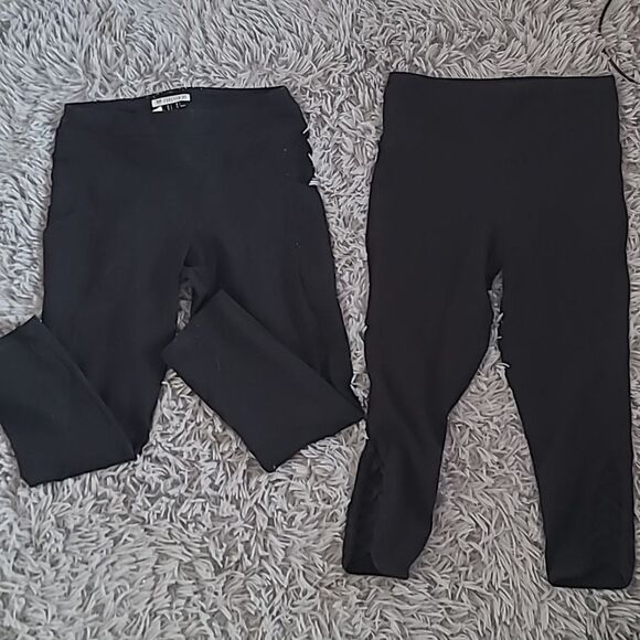 Forever 21 Black Crop Length Black Legging Bundle Crisscross Pocket High Waist - Picture 1 of 6